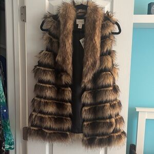 Chico's Faux Fur Vest in Brown and Tan